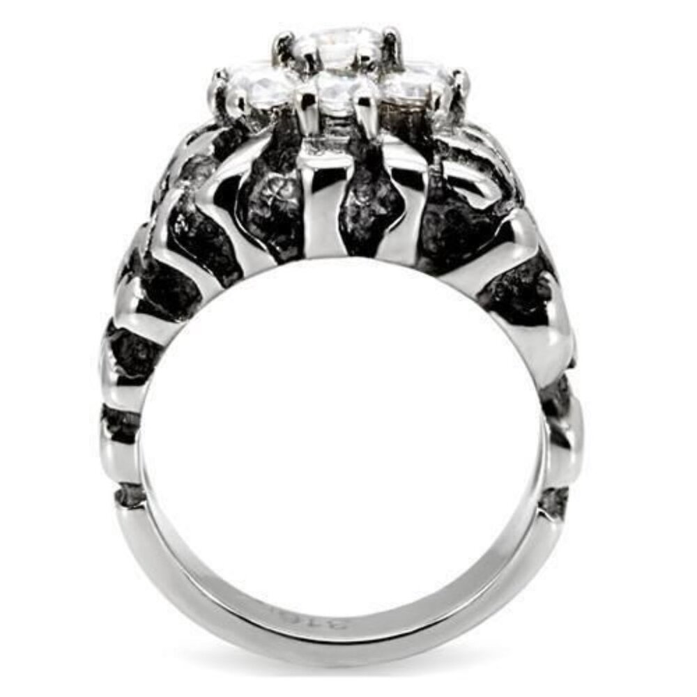 Men's Cubic Zirconia Nugget Ring 7 Stone Cluster Stainless Steel High Polished - Picture 12 of 15